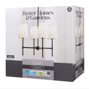 Better Homes & Gardens Meadwood chandelier Matte Black, with White Fabric Shades